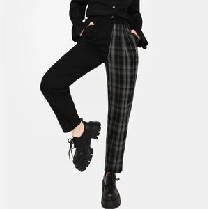 Disturbia CHECKMATE HIGH WAIST TAPERED TROUSERS size 6 black green plaid